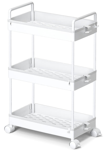 Ronlap 3 Tier Slim Rolling Storage Cart with Wheels Utility Organizer,White