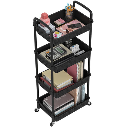 MOYIPIN 3-Tier Plastic Rolling Utility Cart with Handle,Black