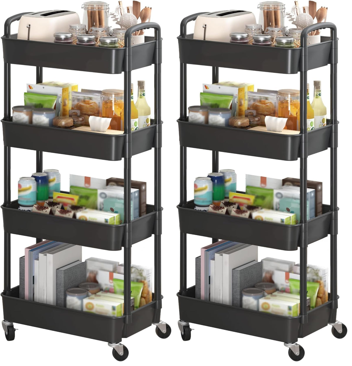 Sywhitta 3-Tier Plastic Rolling Utility Cart with Wheels for Storage,Black