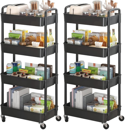 Sywhitta 3-Tier Plastic Rolling Utility Cart with Wheels for Storage,Black