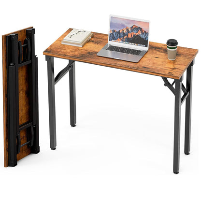 Folding Table Computer Desk - 35.8" No Assembly Folding Desk Design and Foldable Office Desk, Small Desk for Bedroom, Compact Storage Portable Use for Dorm and RV Small Space, Dark Oak