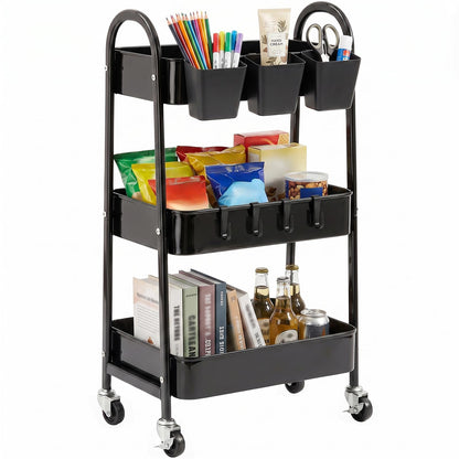danpinera 3-Tier Rolling Cart, Metal Rolling Storage Cart with Wheels