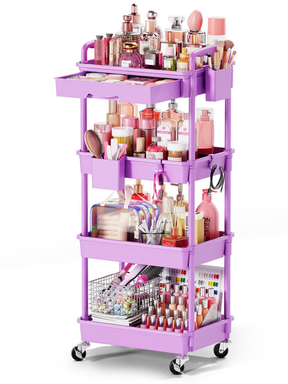 Goovilla Rolling Makeup Organizer Cart with Removable Drawer, 3 Tier White