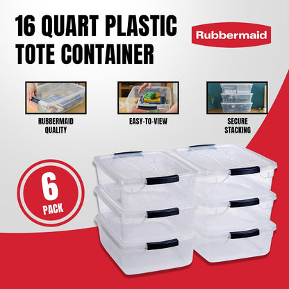 Rubbermaid Cleverstore 17 Qt Clear Storage Bins with Lids, 6 Pack