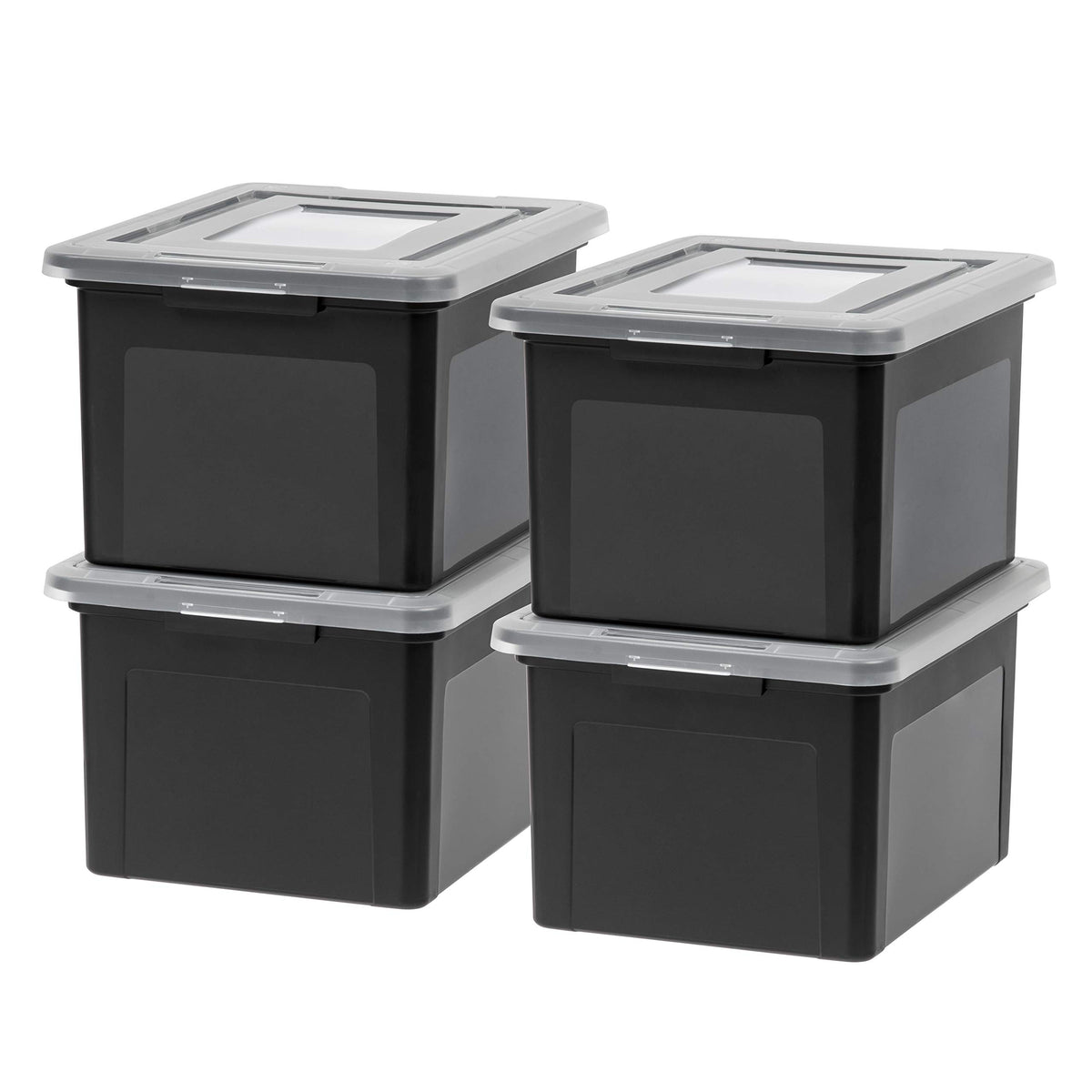 IRIS USA File Box File Organizer Plastic File Box for Letter/Legal File, BPA-Free Plastic Storage Bin Tote Organizer with Durable and Secure Latching Lid, Stackable and Nestable, Clear 35 Qt. 4Pack