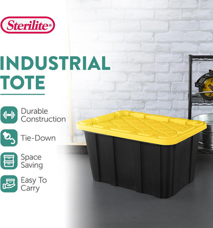 Sterilite Industrial Storage Tote with Lids for Garage, 27 Gallon, 4-Pack