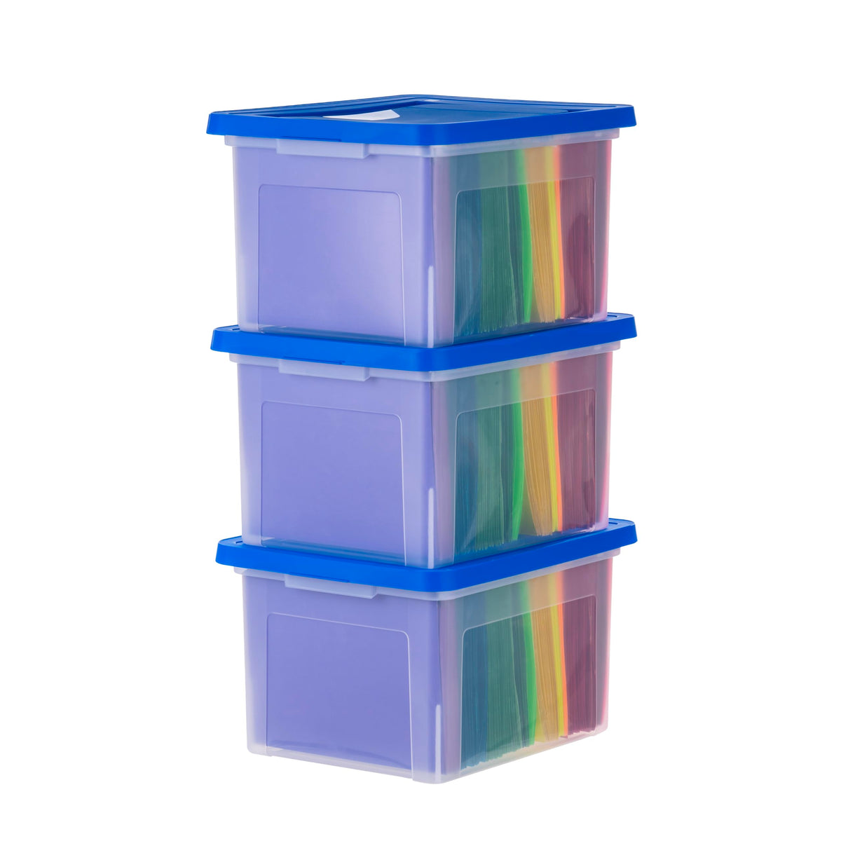 IRIS USA File Box File Organizer Plastic File Box for Letter/Legal File, BPA-Free Plastic Storage Bin Tote Organizer with Durable and Secure Latching Lid, Stackable and Nestable, Clear 35 Qt. 4Pack