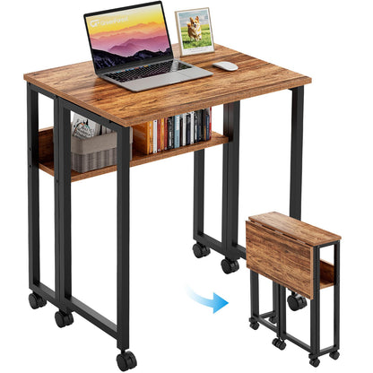 GreenForest Folding Desk with Wheels, 24.8" Rolling Table for Small Spaces