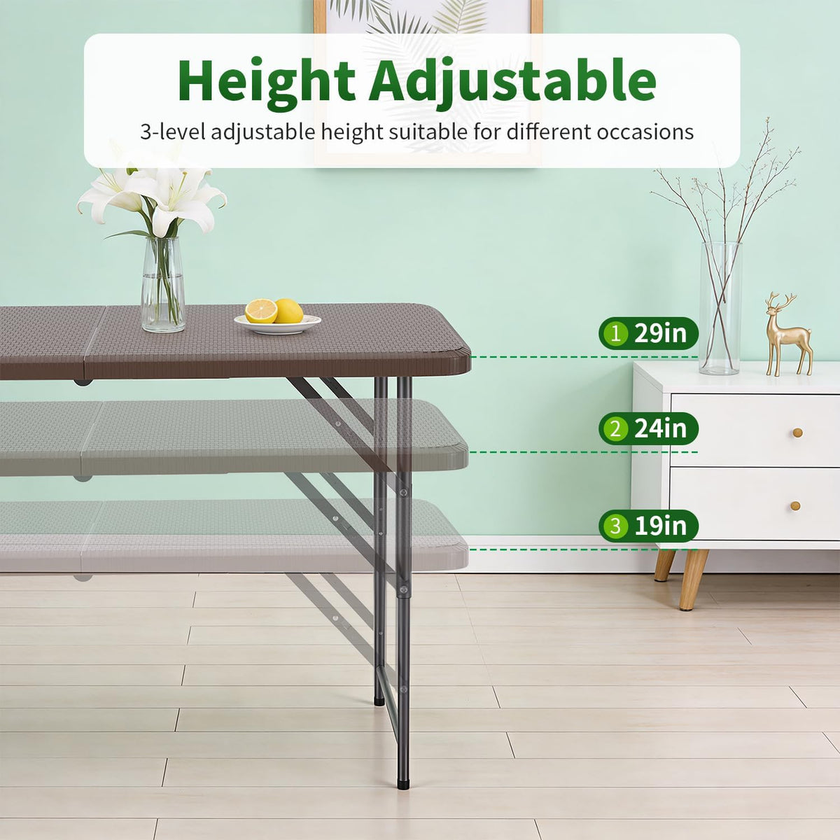 BestOffice | 4FT Folding Table | Brown Ratten | Portable Plastic Table