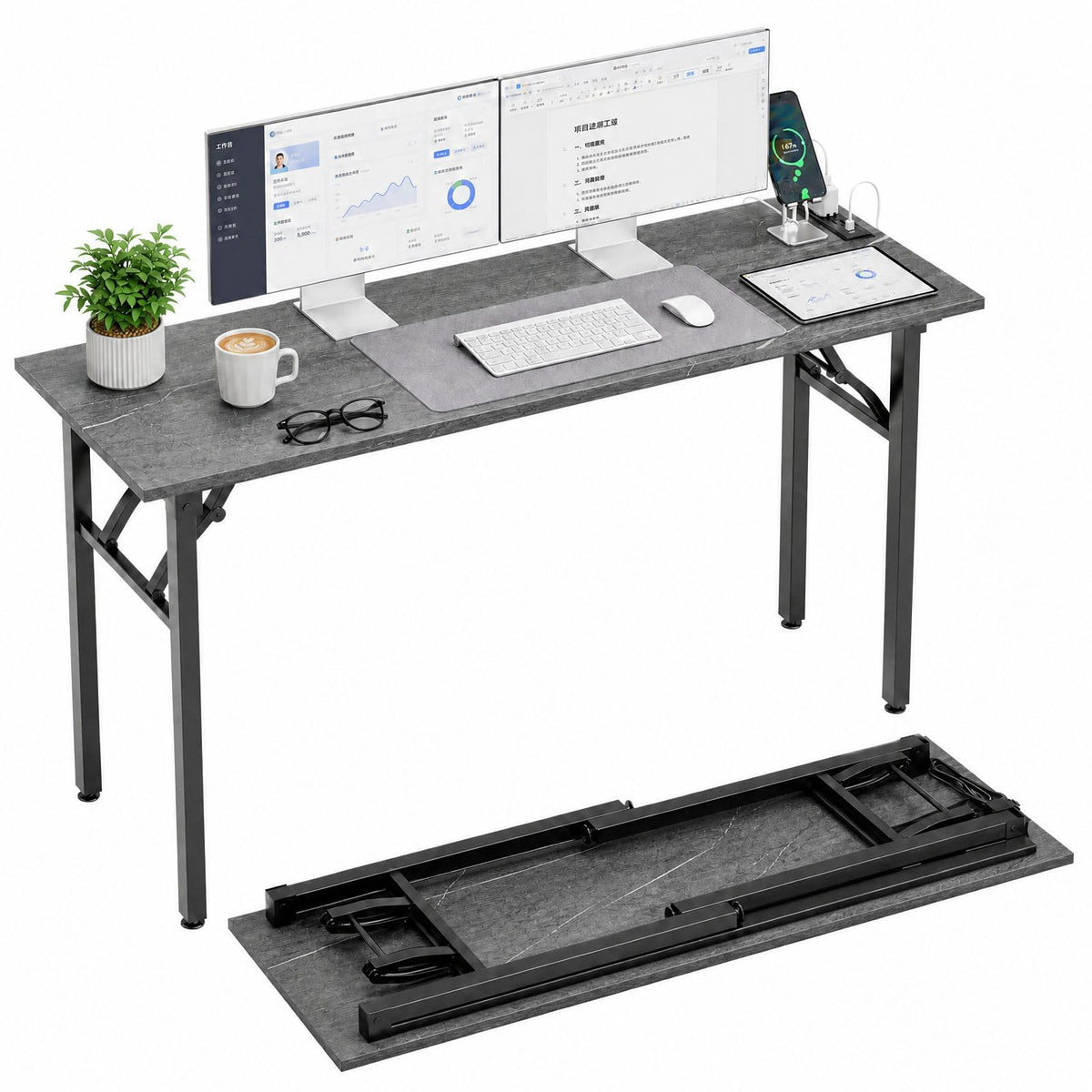 Folding Table Computer Desk - 35.8" No Assembly Folding Desk Design and Foldable Office Desk, Small Desk for Bedroom, Compact Storage Portable Use for Dorm and RV Small Space, Dark Oak