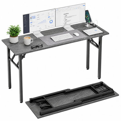 Folding Table Computer Desk - 35.8" No Assembly Folding Desk Design and Foldable Office Desk, Small Desk for Bedroom, Compact Storage Portable Use for Dorm and RV Small Space, Dark Oak