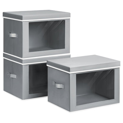 Homsorout Storage Bins with Lids - Fabric Storage Boxes with Window, Collapsible Closet Organizers with Handles, 3 Pack Decorative Bin, Home Cubes Baskets for Clothes, Hat, Books, Dark Grey