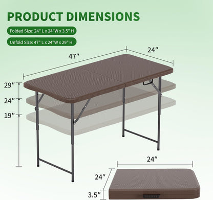 BestOffice | 4FT Folding Table | Brown Ratten | Portable Plastic Table