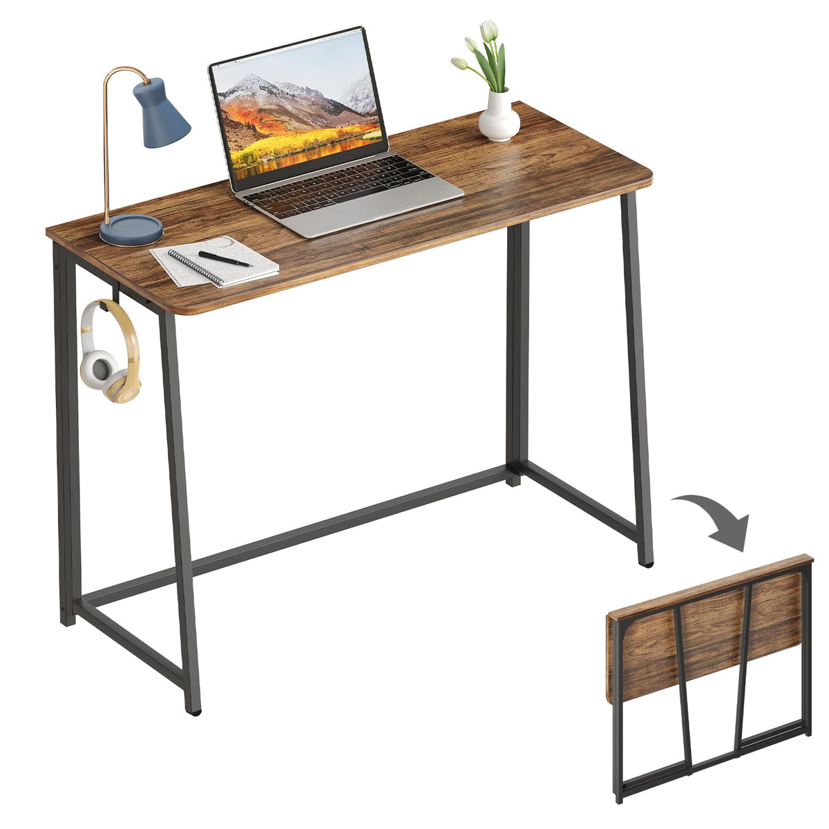 WOHOMO Folding Desk, 31.5" Foldable Computer Table for Small Spaces, Oak