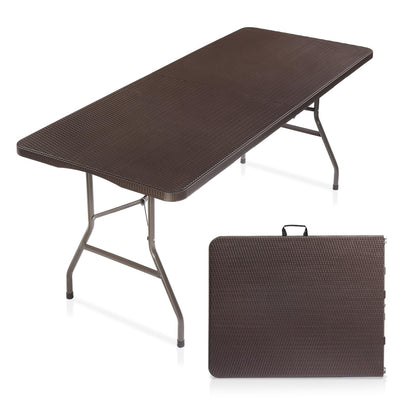 VINGLI 6 Foot Plastic Folding Table Portable Long Table for Indoor Outdoor Use Rectangular with Carrying Handle, Smooth HDPE Tabletop, White