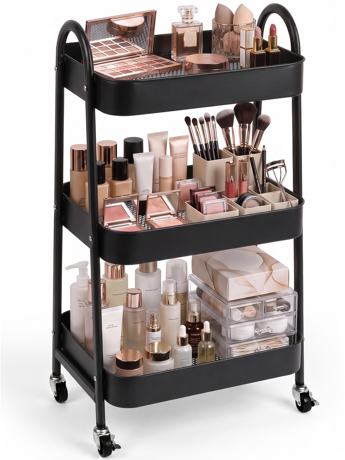 Booklov Rolling Makeup Cart Organizer, 3 Tier Utility Storage Cart, White