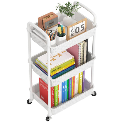 MOYIPIN 3-Tier Plastic Rolling Utility Cart with Handle,Black