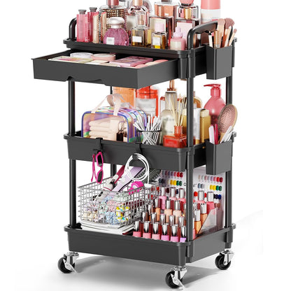Goovilla Rolling Makeup Organizer Cart with Removable Drawer, 3 Tier White