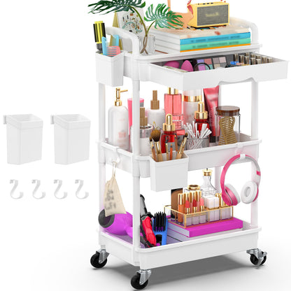 Goovilla 3 Tier Rolling Utility Cart Organizer with Removable Drawer, Black