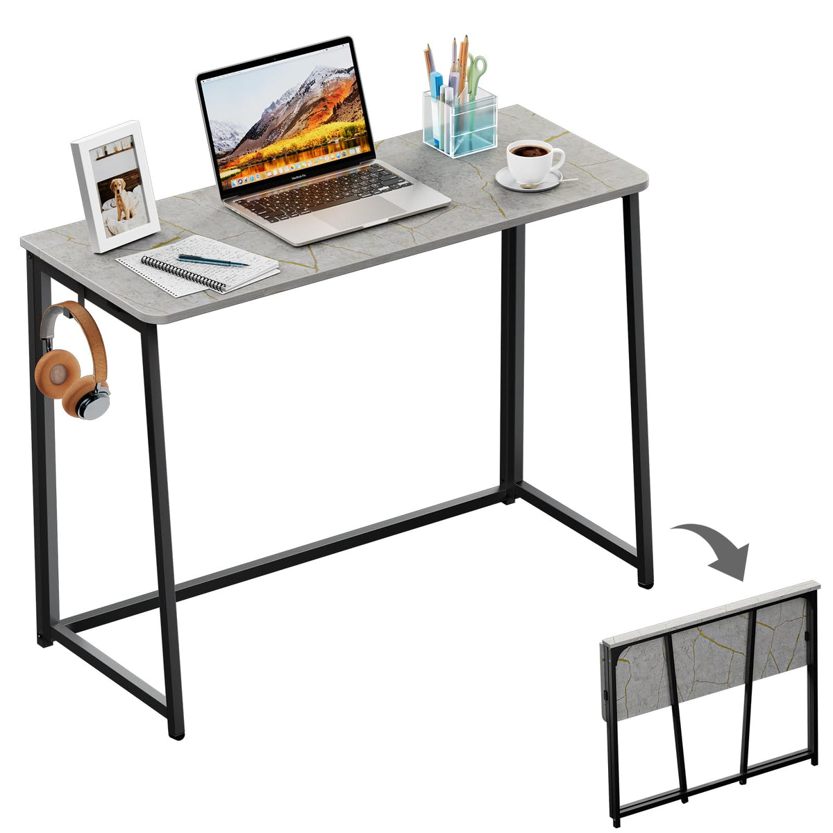 WOHOMO Folding Desk, 31.5" Foldable Computer Table for Small Spaces, Oak