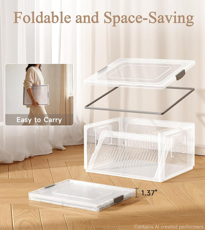 OlarHike 28QT Collapsible Storage Bins with Lids, Clear Box for Home-4 Pack