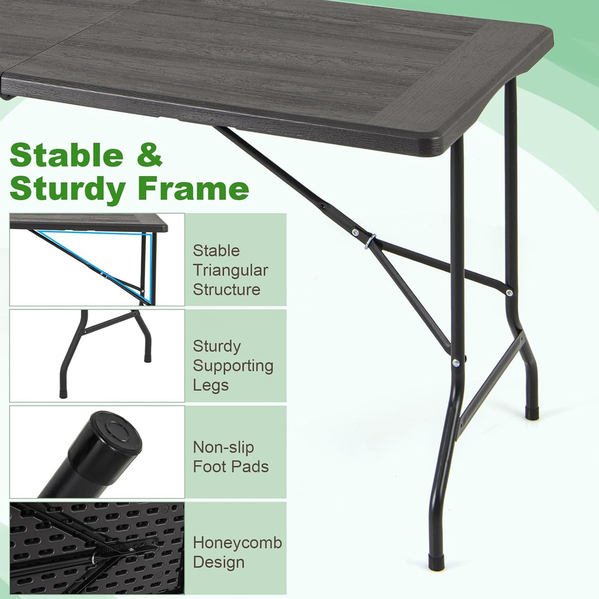 Tangkula 5FT Folding Table, HDPE Plastic Picnic Table for 4-6Person