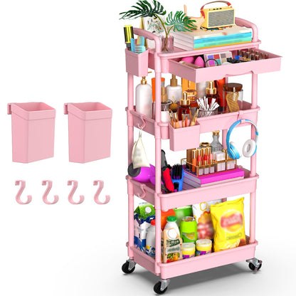 Goovilla 3 Tier Rolling Utility Cart Organizer with Removable Drawer, Black