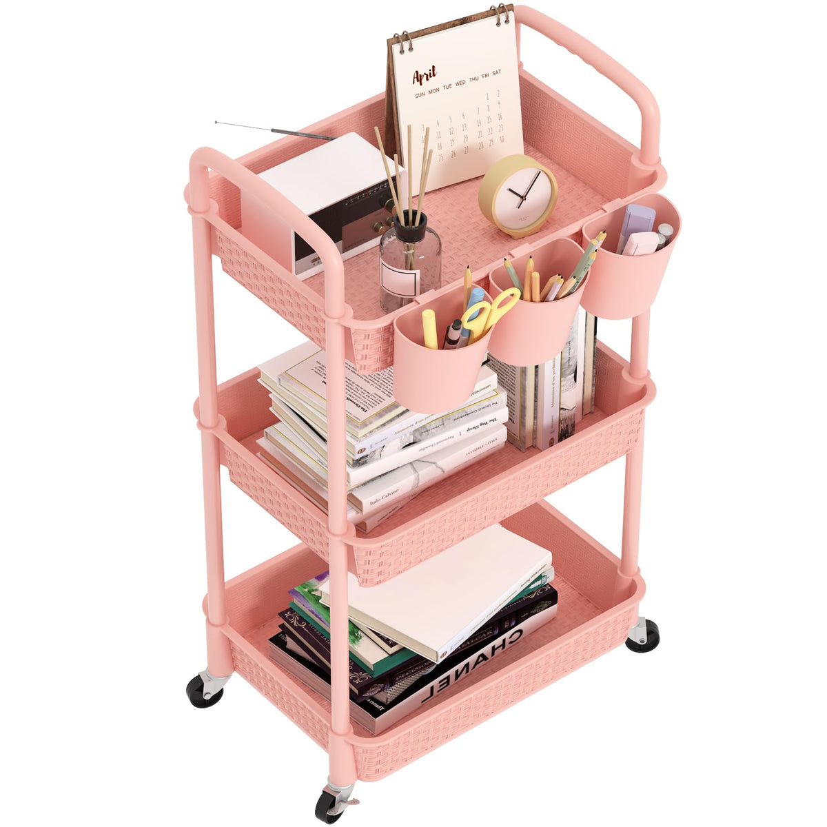 MOYIPIN 3-Tier Plastic Rolling Utility Cart with Handle,Black