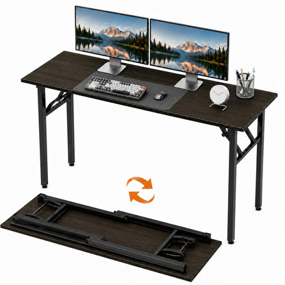 Folding Table Computer Desk - 35.8" No Assembly Folding Desk Design and Foldable Office Desk, Small Desk for Bedroom, Compact Storage Portable Use for Dorm and RV Small Space, Dark Oak