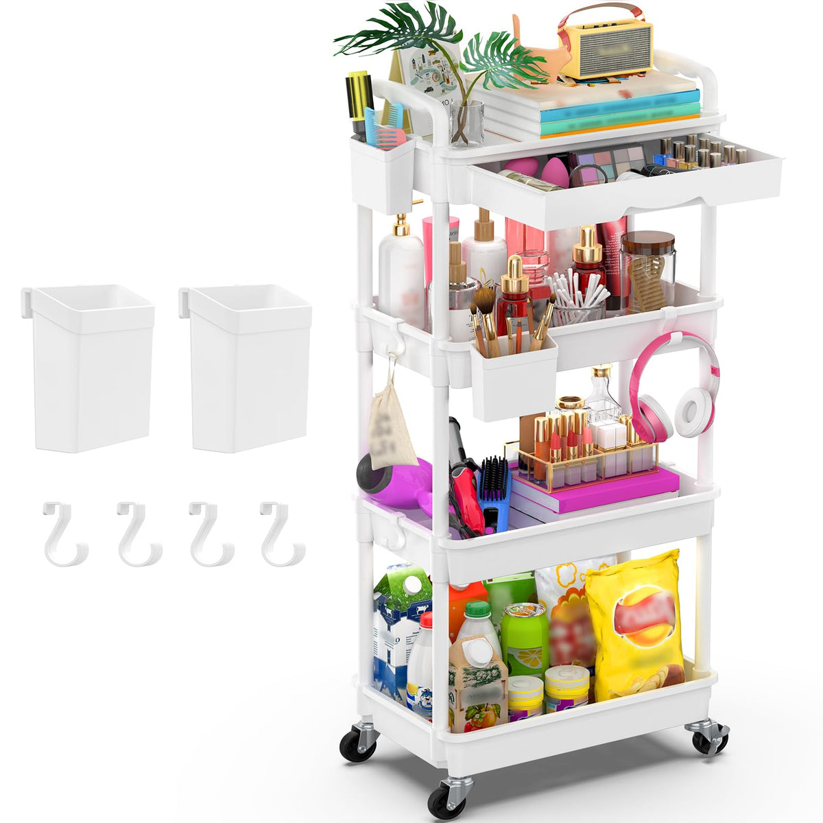 Goovilla 3 Tier Rolling Utility Cart Organizer with Removable Drawer, Black