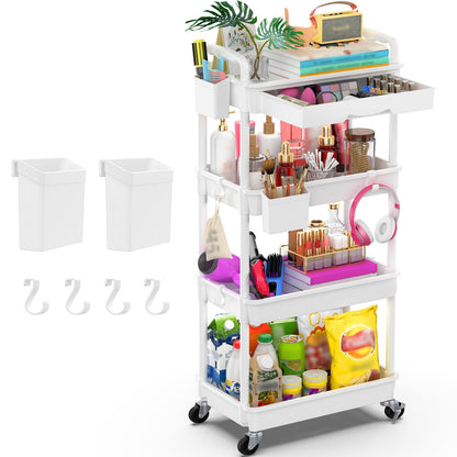 Goovilla 3 Tier Rolling Utility Cart Organizer with Removable Drawer, White
