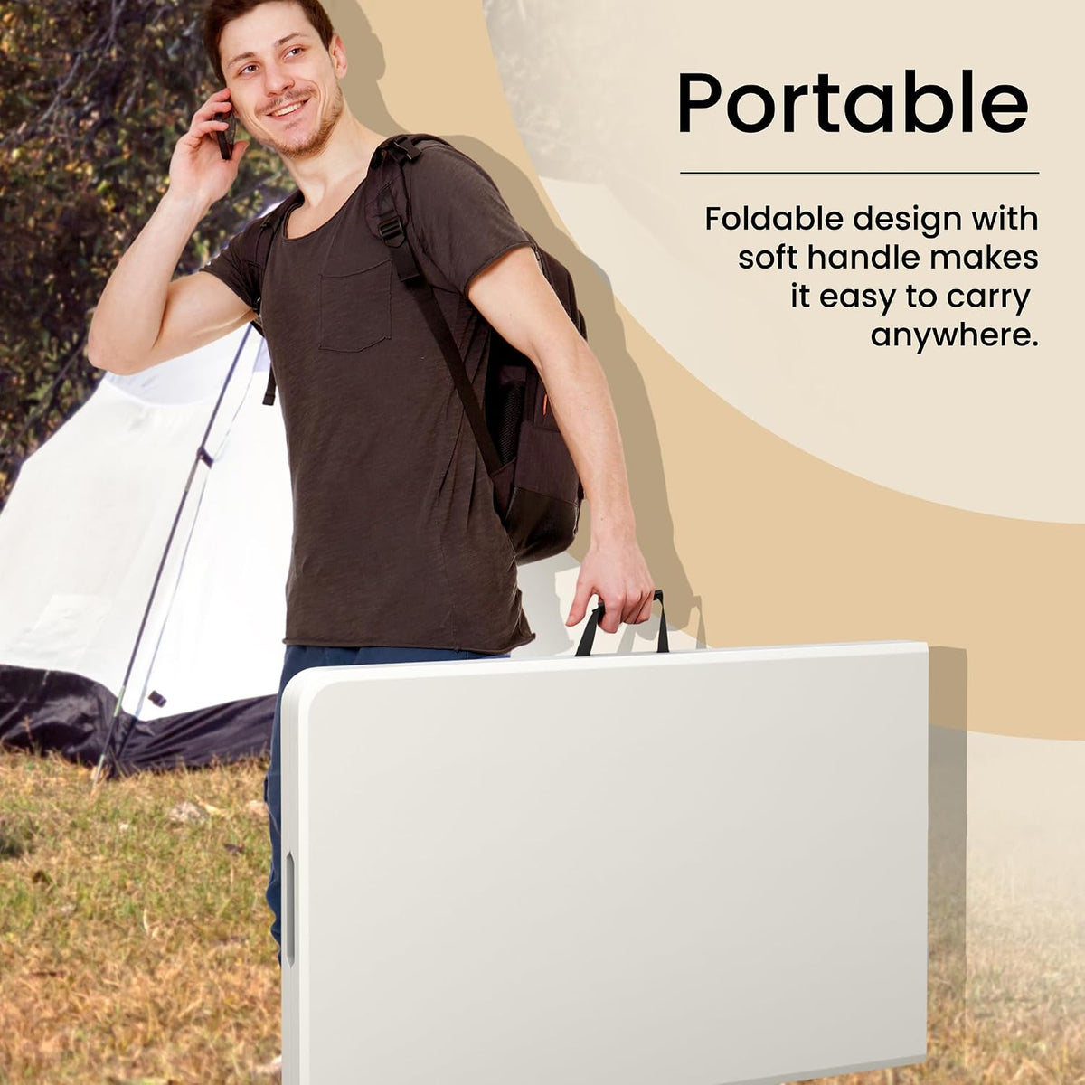 Our Modern Space 8 Feet Foldable Table with Built in Handle & Steel Legs | 8 FT Heavy Duty Portable | Perfect for Party, Dining, Wedding, Events, Picnic Indoor, Outdoor, Camping, Temporary - 8 Foot