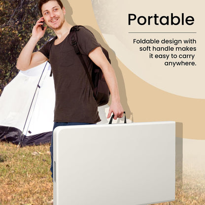 Our Modern Space 8 Feet Foldable Table with Built in Handle & Steel Legs | 8 FT Heavy Duty Portable | Perfect for Party, Dining, Wedding, Events, Picnic Indoor, Outdoor, Camping, Temporary - 8 Foot