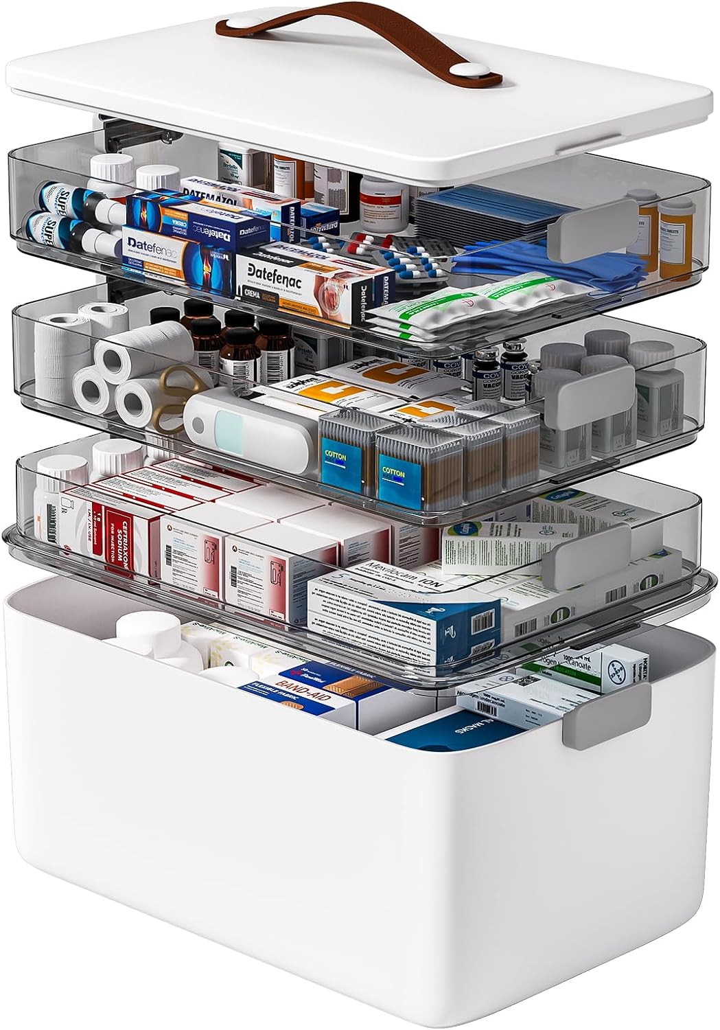 funest 4- Tier Medicine Storage Box Organizer Portable First Aid kit Box Sewing, Art, Craft with Handle, Multipurpose Medical Supply Organizer with Removable Tray