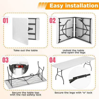 FDW | 8FT Folding Table | White | Portable Plastic Table
