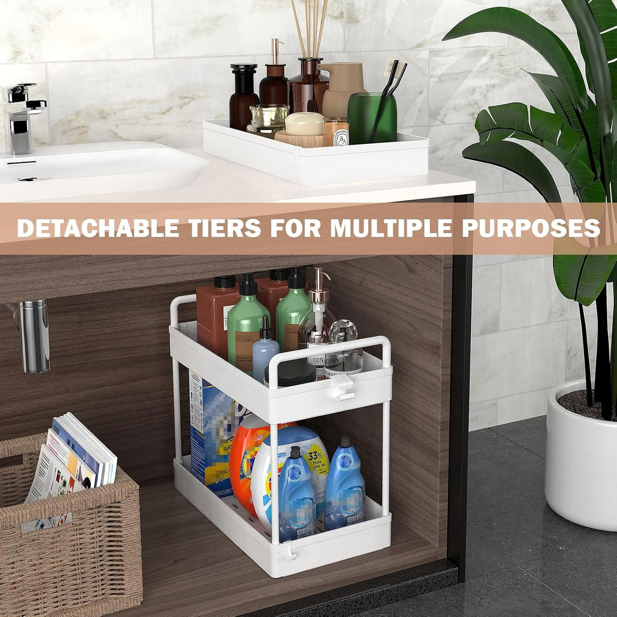 Ronlap 3 Tier Slim Rolling Storage Cart with Wheels Utility Organizer,White