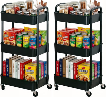 Sywhitta 3-Tier Plastic Rolling Utility Cart with Wheels for Storage,Black