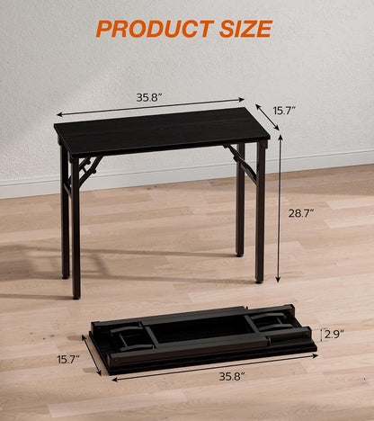 Folding Table Computer Desk - 35.8" No Assembly Folding Desk Design and Foldable Office Desk, Small Desk for Bedroom, Compact Storage Portable Use for Dorm and RV Small Space, Dark Oak