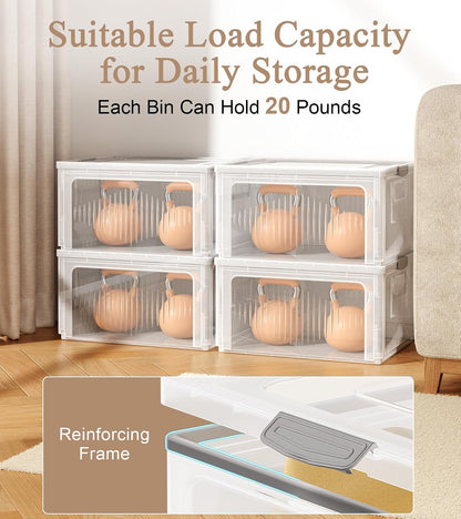 OlarHike 28QT Collapsible Storage Bins with Lids, Clear Box for Home-4 Pack