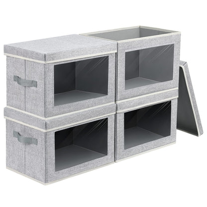 Homsorout Storage Bins with Lids - Fabric Storage Boxes with Window, Collapsible Closet Organizers with Handles, 3 Pack Decorative Bin, Home Cubes Baskets for Clothes, Hat, Books, Dark Grey