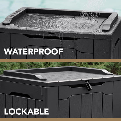 Devoko 30 Gallon Resin Deck Box Waterproof Outdoor Storage Box for Patio Furniture Pool Accessories Indoor Storage for Cushion Garden Tools (30 Gallon, Black)