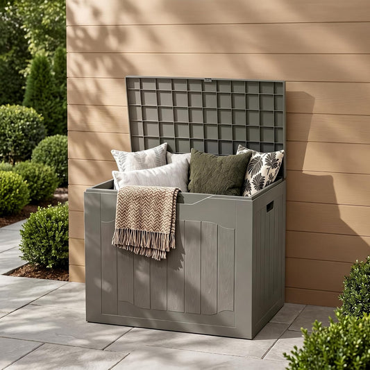 35 Gallon Outdoor Deck Box Lockable Waterproof Resin Patio Storage Box