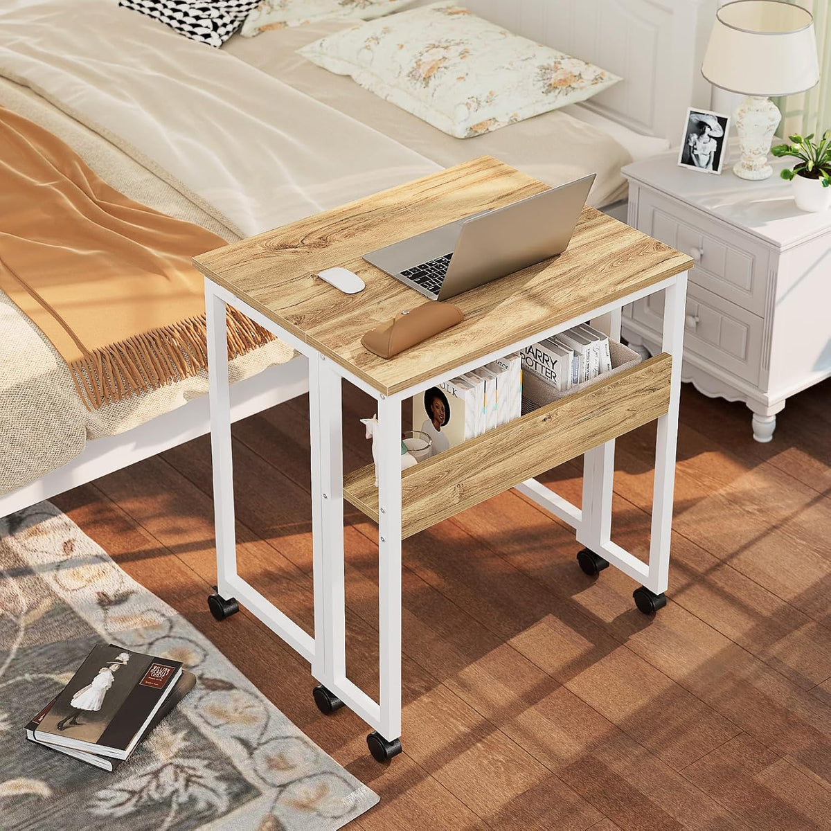 GreenForest Folding Desk with Wheels, 24.8" Rolling Table for Small Spaces