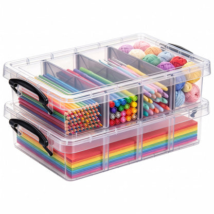Citylife 3PC Storage Bins with Lids, Stackable Plastic Box, Paper Storage