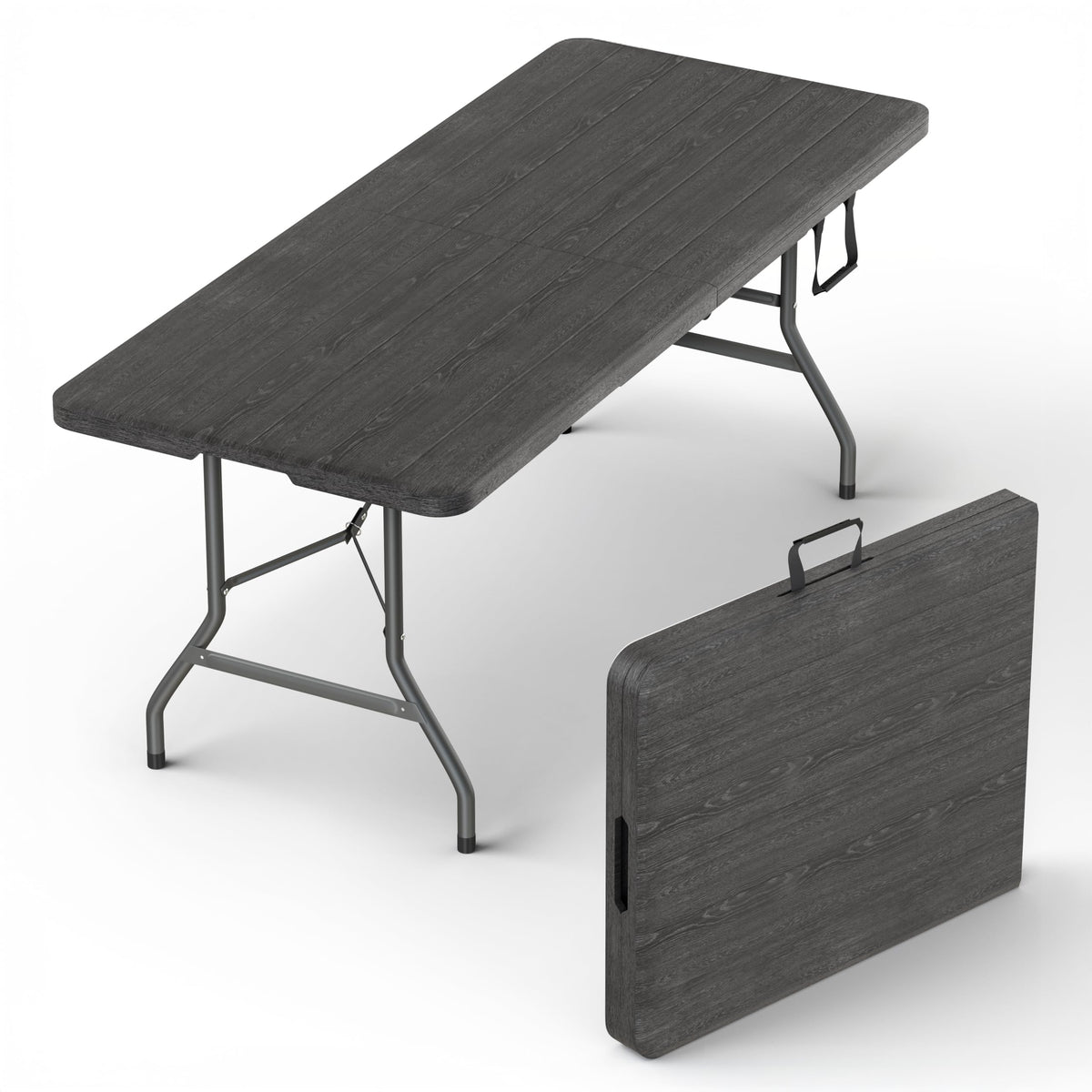 Our Modern Space 8 Feet Foldable Table with Built in Handle & Steel Legs | 8 FT Heavy Duty Portable | Perfect for Party, Dining, Wedding, Events, Picnic Indoor, Outdoor, Camping, Temporary - 8 Foot
