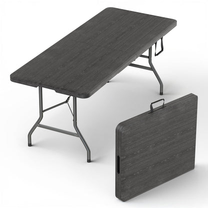 Our Modern Space 8 Feet Foldable Table with Built in Handle & Steel Legs | 8 FT Heavy Duty Portable | Perfect for Party, Dining, Wedding, Events, Picnic Indoor, Outdoor, Camping, Temporary - 8 Foot