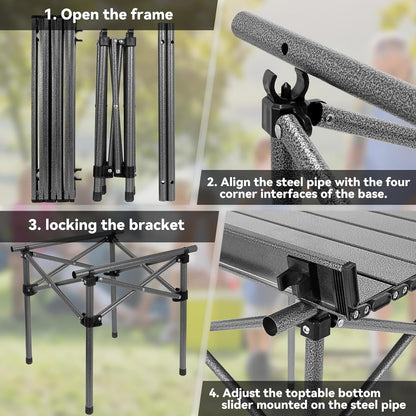 Opliy Portable Folding Camping Table for 2-4 Persons Aluminum Collapsible Table Lightweight with Carry Bag for Camping, Hiking, Picnics, BBQ, Beach Trips & Tailgating