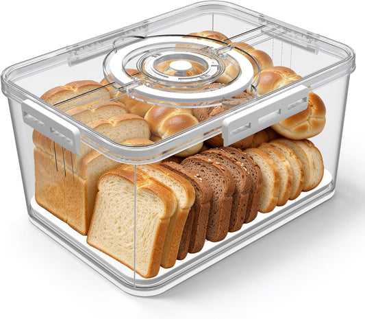 Large Bread Box with Lid and Handle,Time Recording Airtight Bread Container