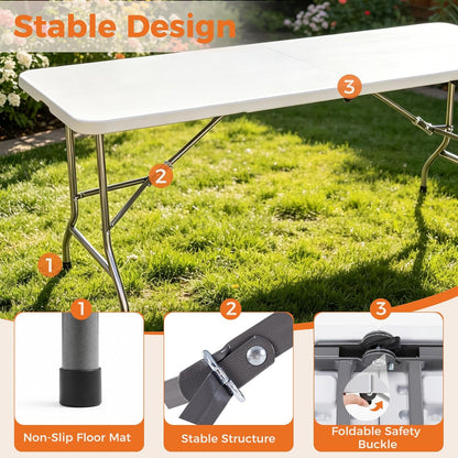Sweetcrispy 6 FT Folding Picnic Table, Easy to Fold and Store