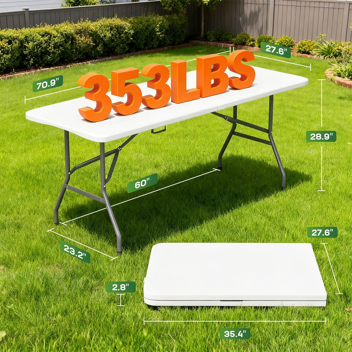 FDW | 6FT Folding Table | White | Portable Plastic Table